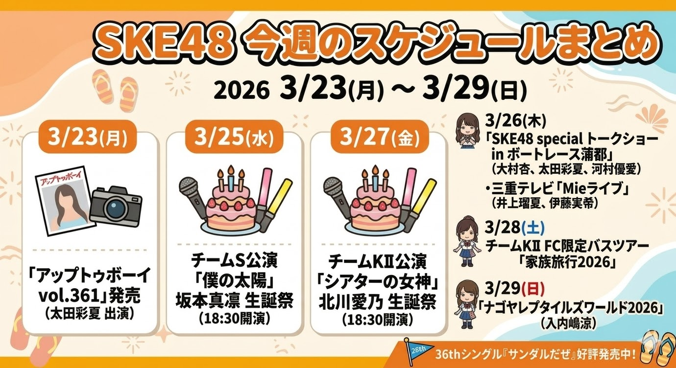 SKE48 今週のスケジュールまとめ 3月23日(月)～3/29（日）