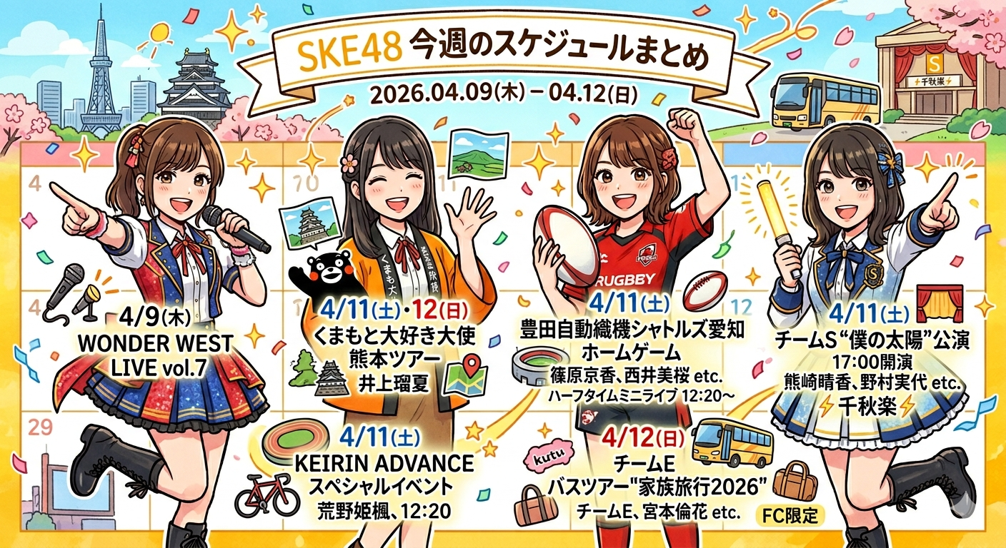 SKE48 今週のスケジュールまとめ 2026年4月9日(木) 〜 4月12日(日)まで